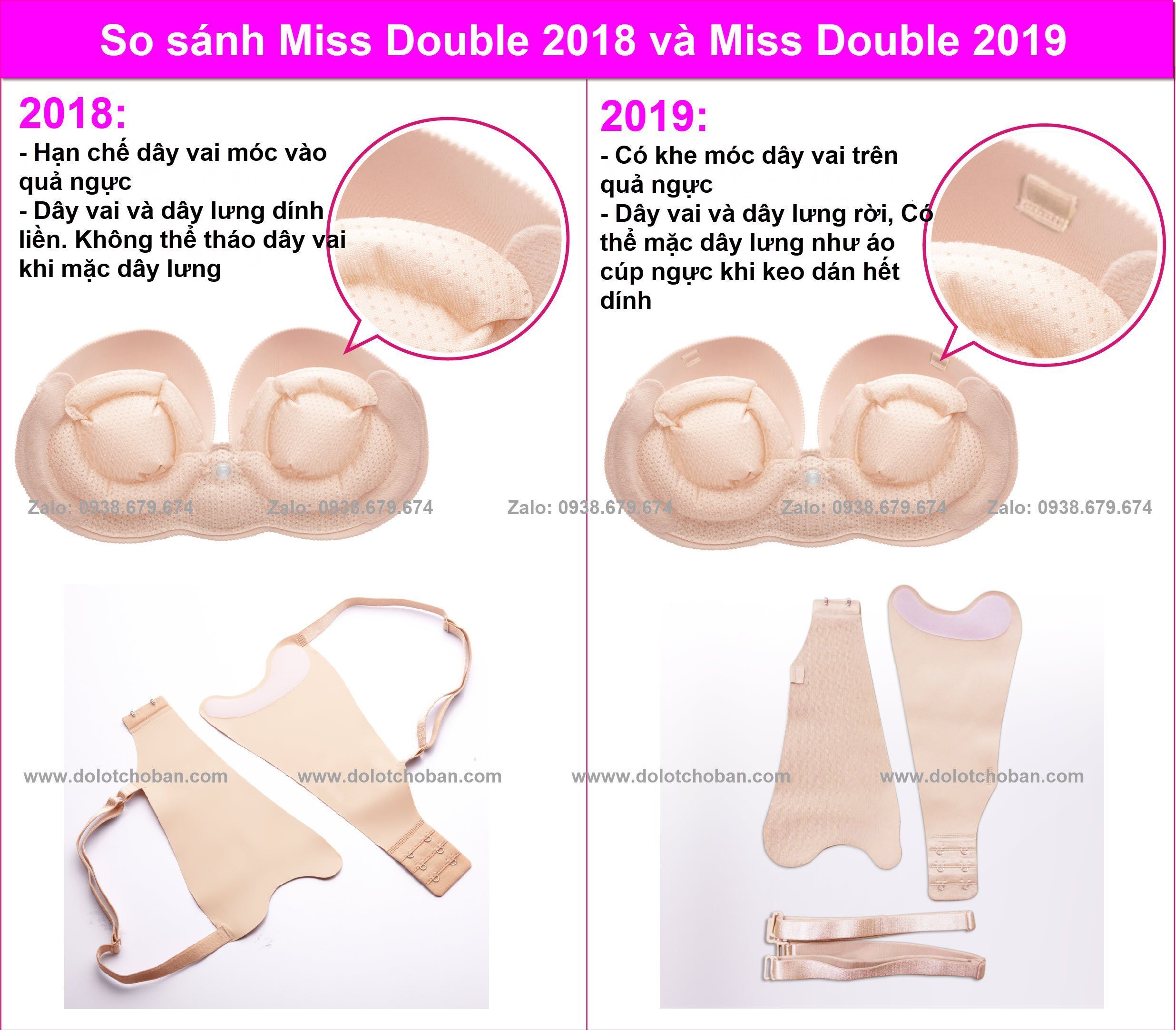 So sánh áo lót bơm hơi Vtyle 2018 và Áo lót bơm hơi Miss Double 2019